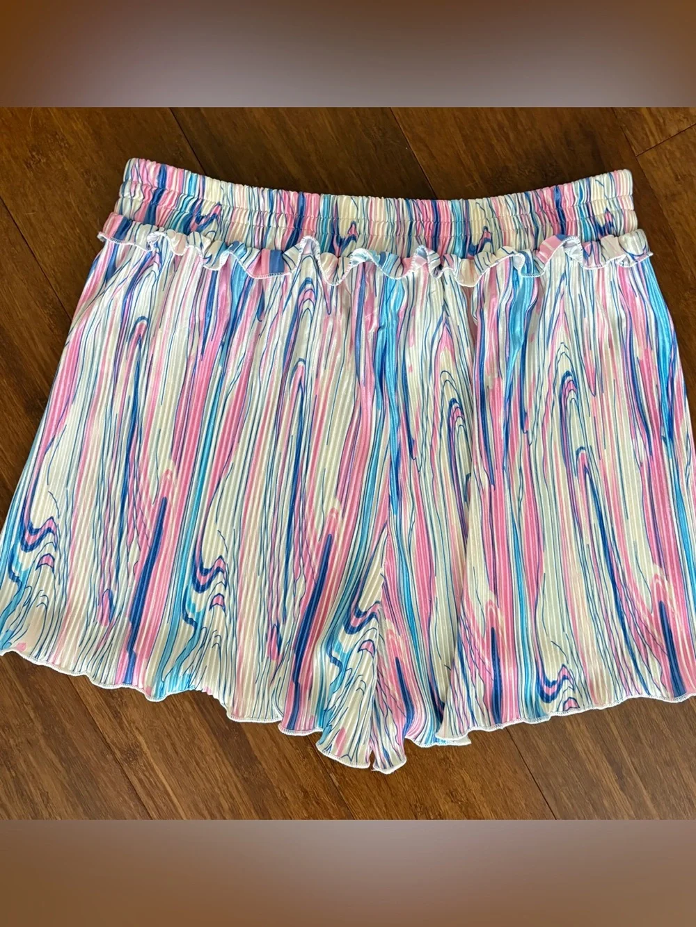 NFD Shorts Pastel Swirled Tyedye Plisse Accordion Pleated Pink & Blue SZ: M